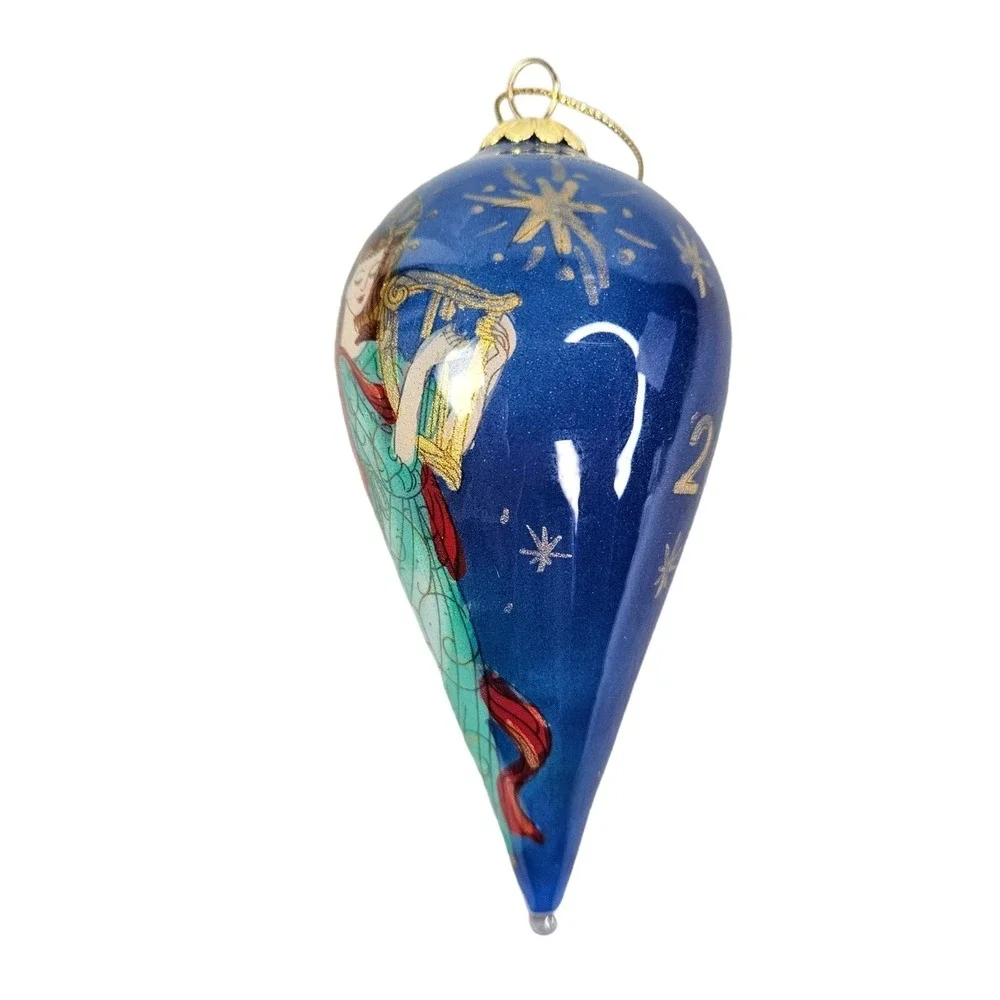Pier 1 Li Bien Angel Ornament Inside Painted Tear Drop Shape Christmas Glass Box
